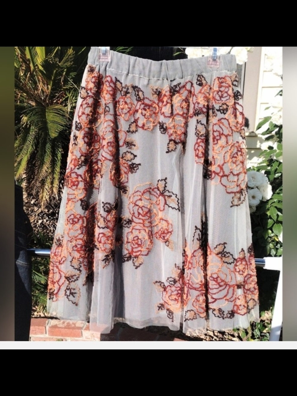 Not So Serious Embroidered A-Line Skirt in Light Gray With Floral Print